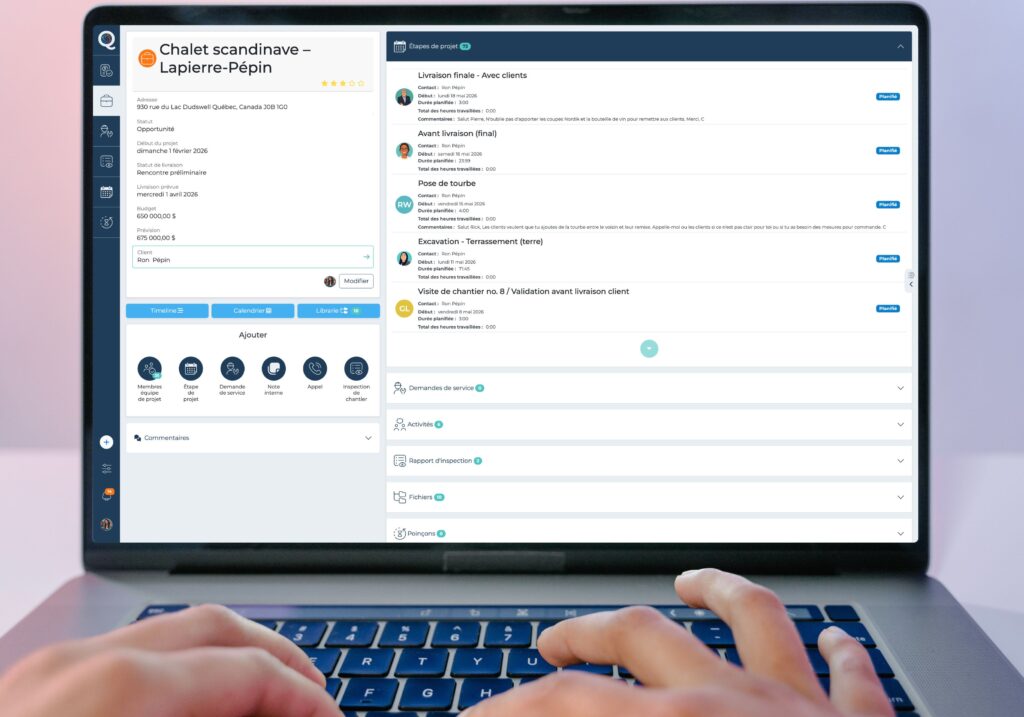 Utilisateur de CynQ consultant une fiche projet avec suivi de l’avancement, coûts et tâches de l’équipe.